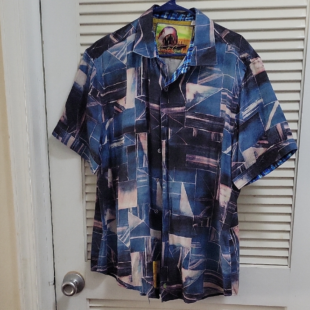 Geometric Blue Button-Up Shirt